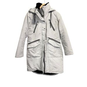 GUESS Women's Long Anorak Winter Coat‎ Silver/Grey Hooded Size S